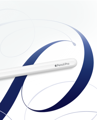 Biela ceruzka Apple Pencil Pro na bielom pozadí s modrými vírmi